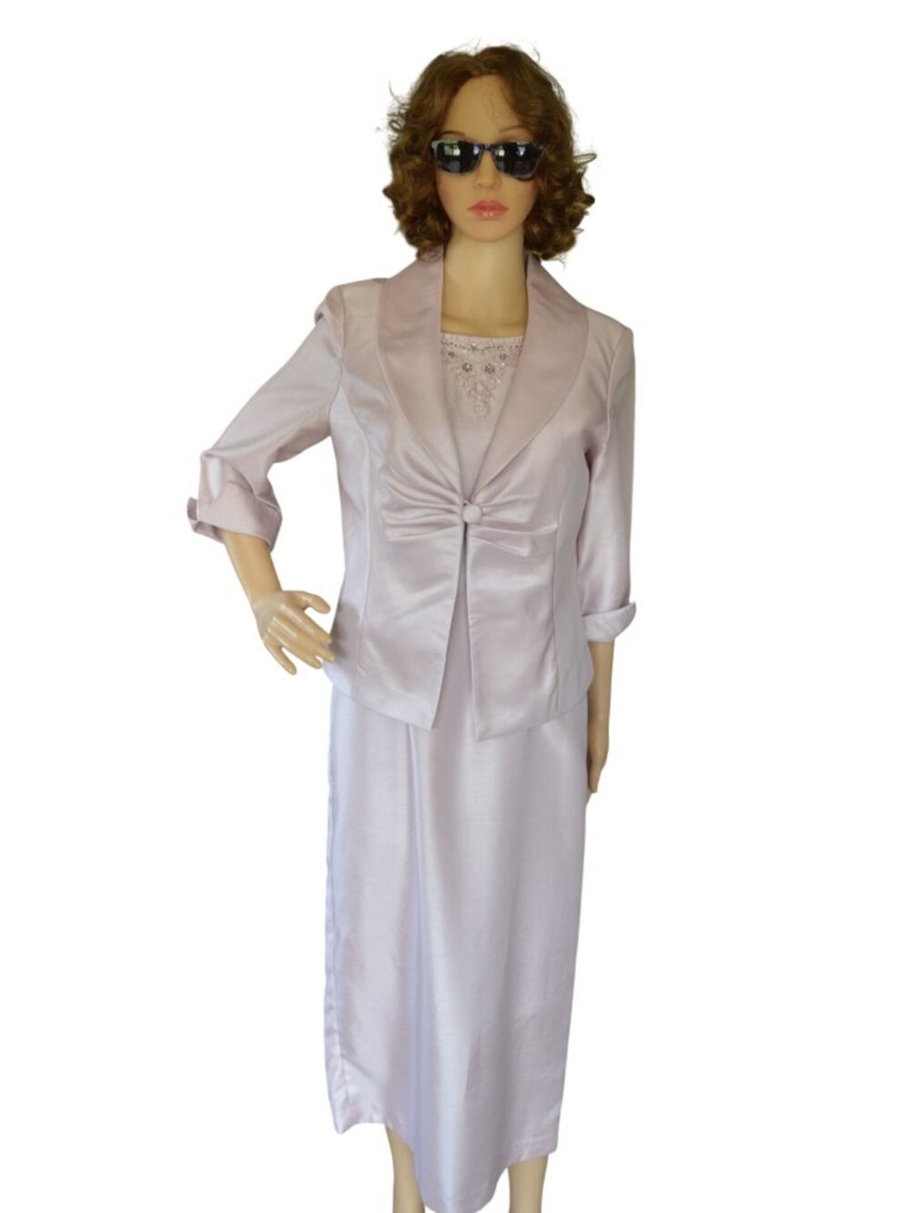Jessica Howard Pastel Pink Satin Dress Blazer Evening Set Womens Size 10P Modest